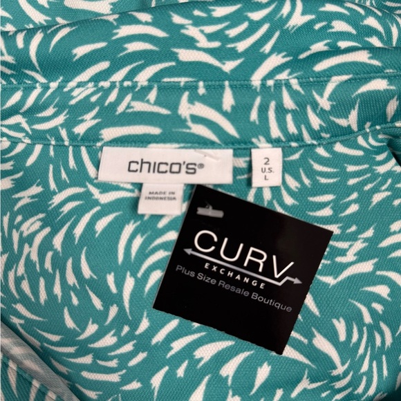 Chico's Blue & White Ruffled Polo Blouse - Size 12 - Picture 3 of 3